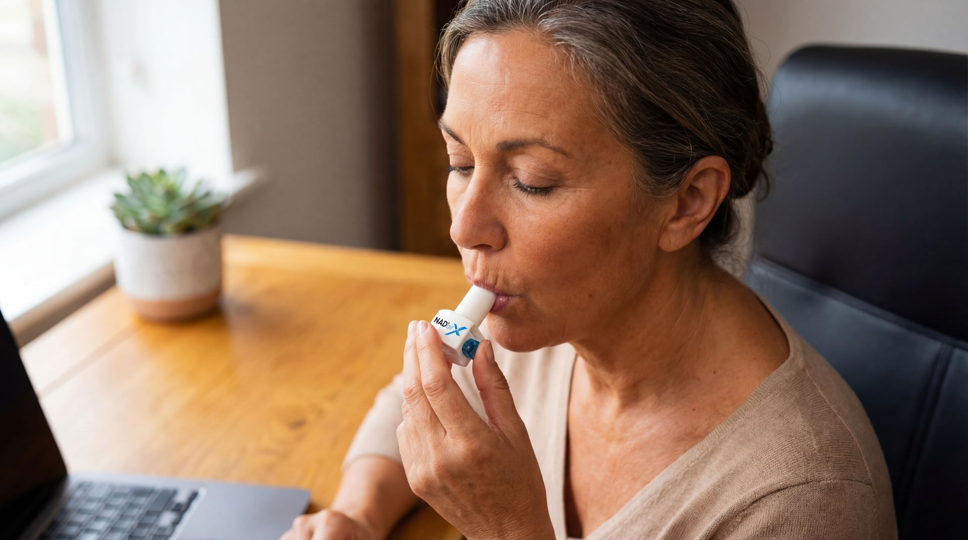 Woman using NADairX® while working from home