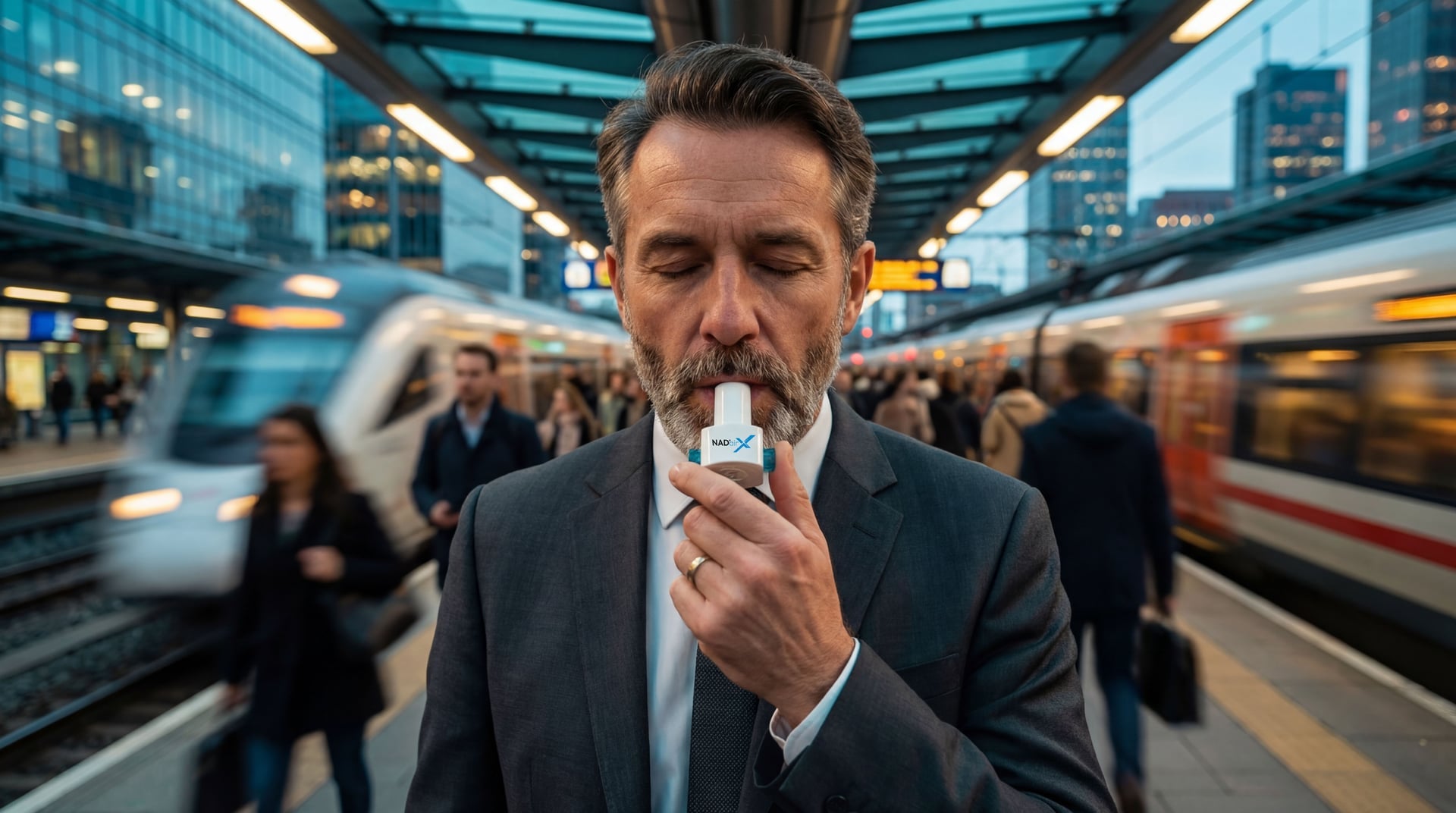 Commuter using NADairX® at train station